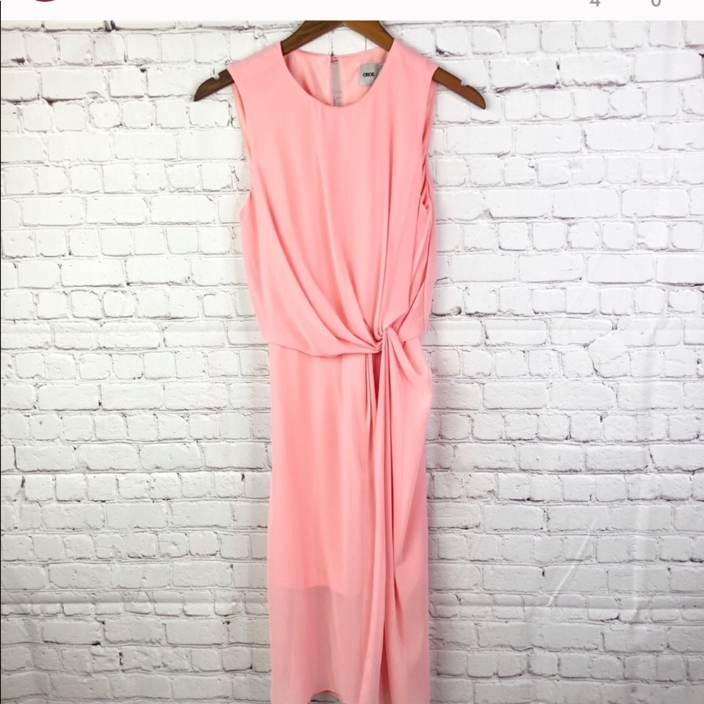 ASOS dress peach coral pink twist knot front 4